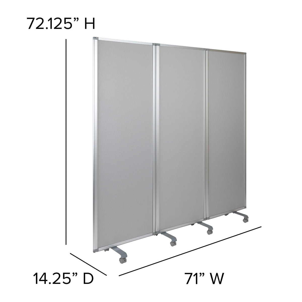 Flash Furniture Raisley 3-Section Mobile Magnetic Whiteboard and Cloth Partition, Rolling Dry Erase Board Room Divider, 72"H x 24"W