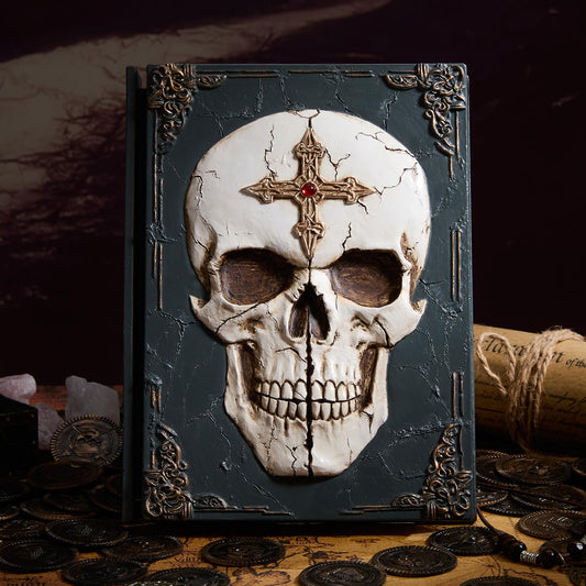 Txyooczy Gothic Skull Embossed Journal - Vintage Pirate Notebook with Floral Bone Cover, grimoire,Thick Paper for Drawing & Poetry, Gift for men and Women