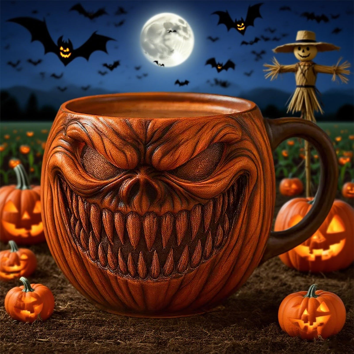 KBBYT 15 oz Halloween Pumpkin Mugs,Halloween Horror Pumpkin Cup Decorations Resin Cute Pumpkin Coffee Mug for Fall Adults Birthday Tabletop Gifts