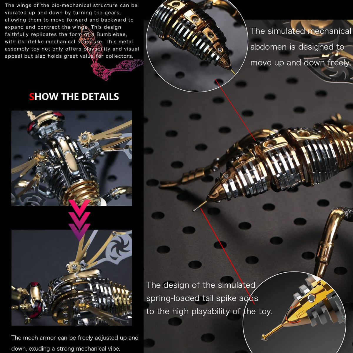 3D Metal Wasp Puzzles for Adults Model Kits Mechanical Puzzle Building Blocks, Difficult DIY Assembly for Men (Full Gold)