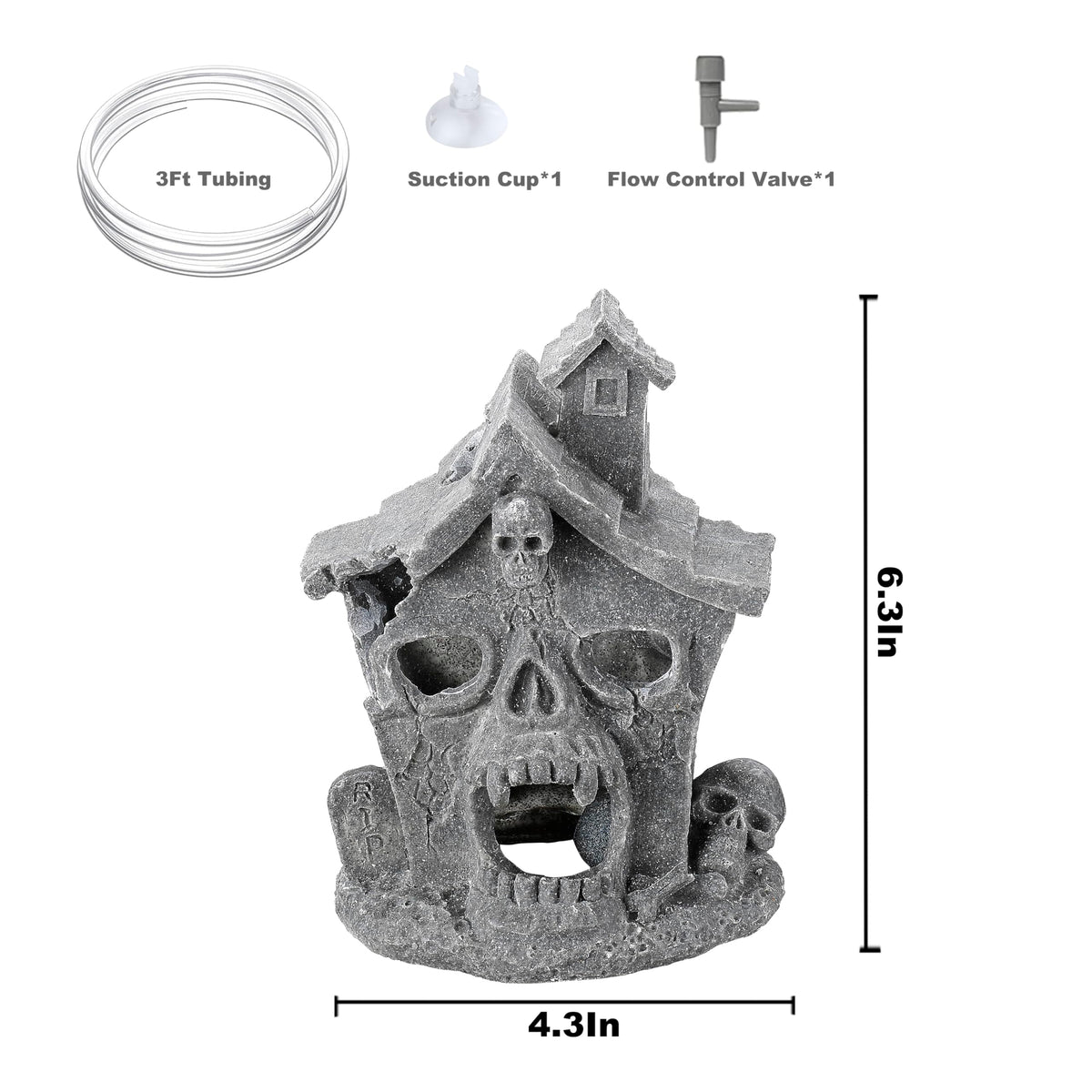 Carefree Fish Aquarium Haunted House Halloween Ghost Bubbler Decor Fish Hide-Out Ornament with 3Ft Tubing and Tiny Air Stone（No Included Air Pump