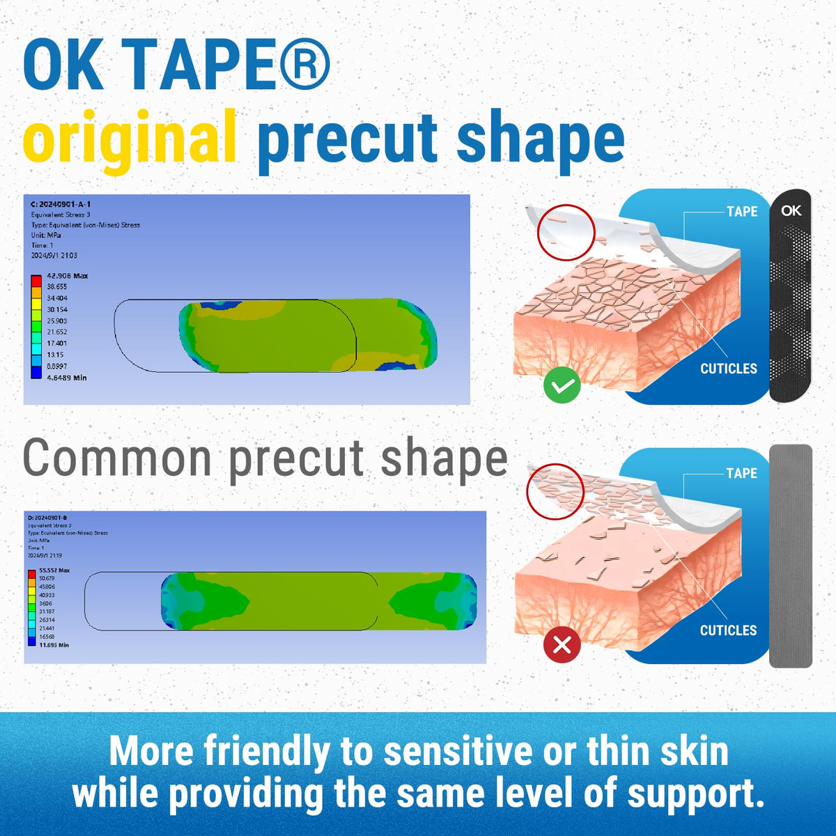 OK TAPE Synthetic Kinesiology Tape Precut Strips, Waterproof Elastic Athletic Tape for Pain Relief & Muscle Support, Reflective Design, 2in×16.4ft Roll, 20 PCS -Purple