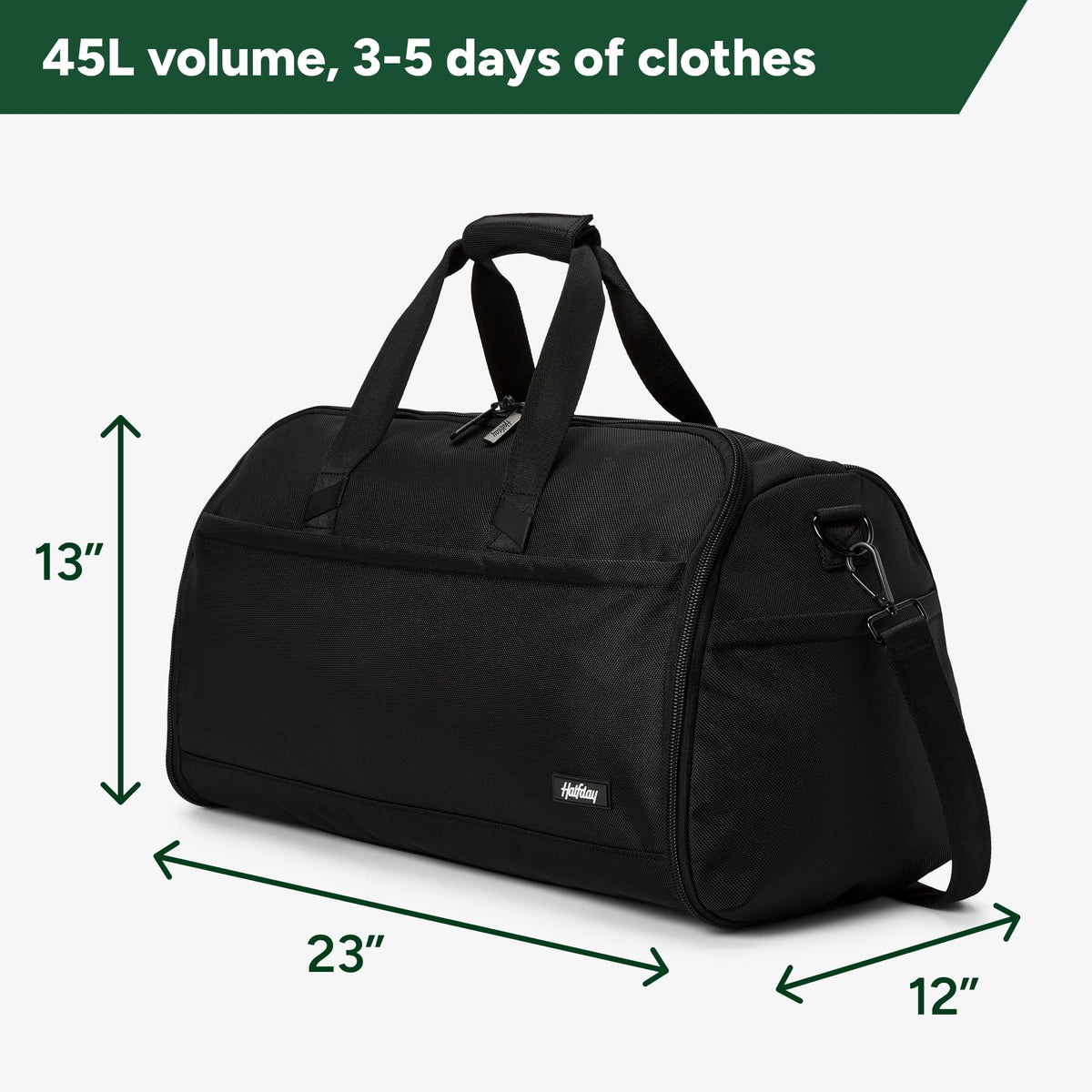 Halfday Convertible 2-in-1 Premium Garment Duffel Weekender Bag 45L: Wrinkle-Free Travel (Hanging Suit Compartment, Shoe Pockets, Trolley Sleeve), Balistic Nylon Carry-on, Jet