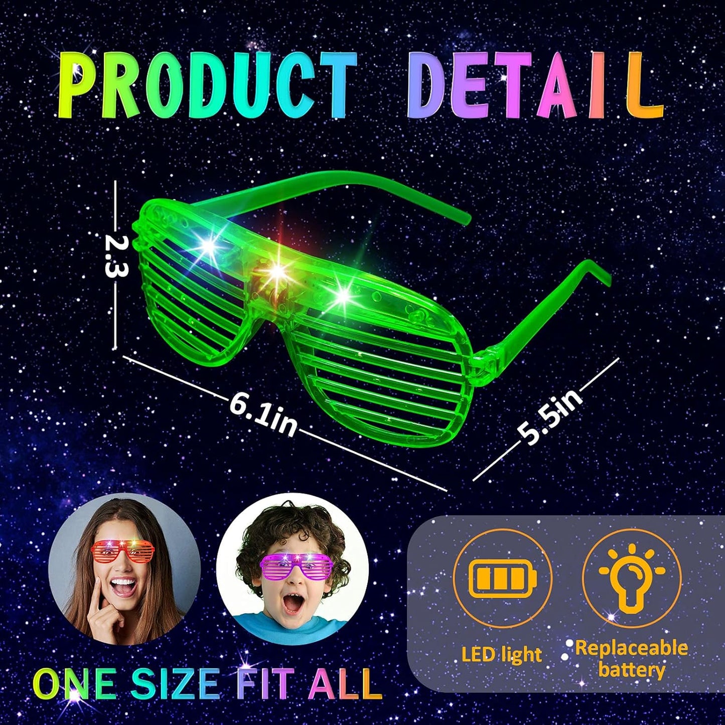 SHQDD LED Glasses - 64 Pack Light-Up Neon Sunglasses in 5 Colors | Glow in the Dark Party Accessories