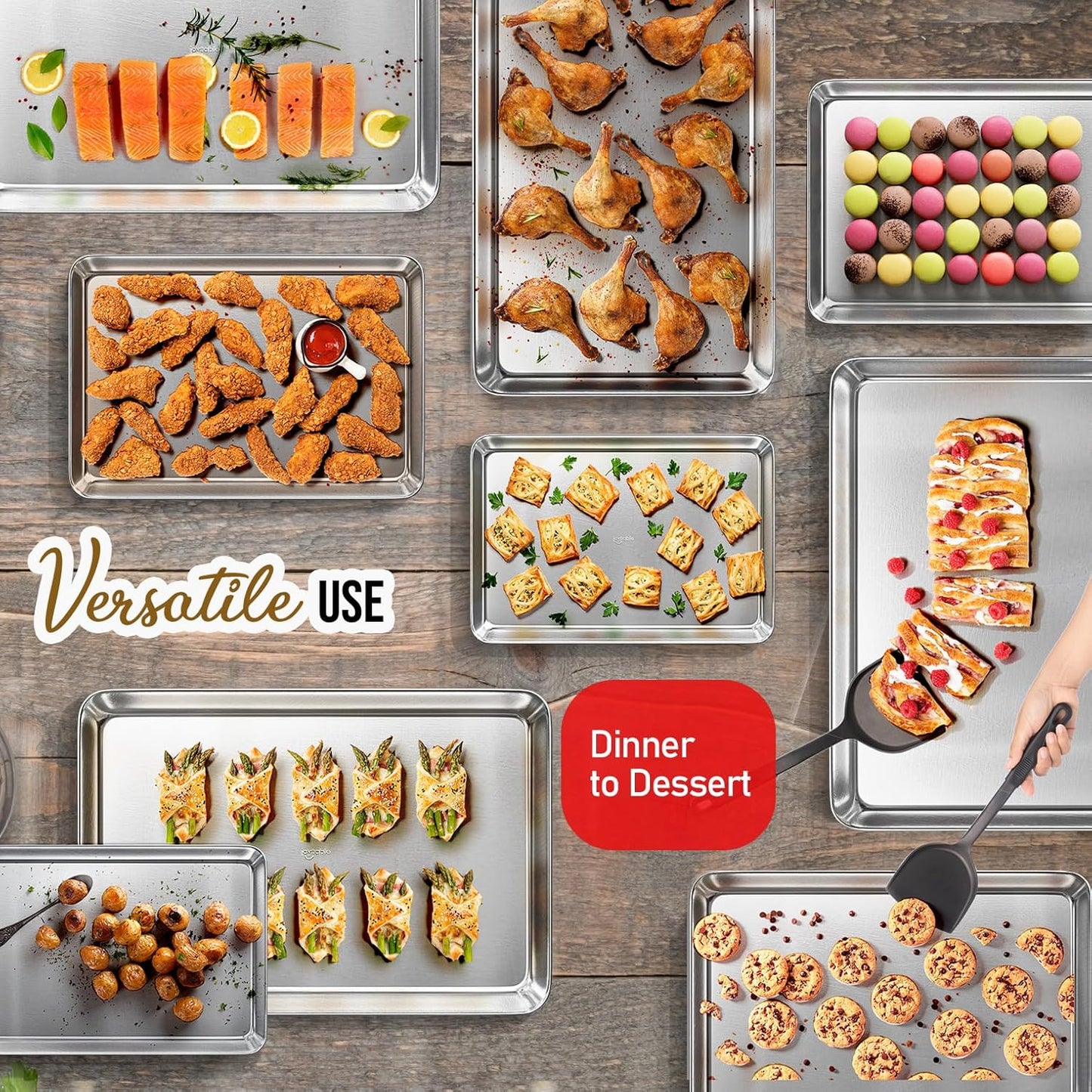 JoyTable Aluminum Baking Sheet Set - 2 Pack Non-Stick Cookie Sheets | Commercial Quality, 15 x 10 Inch