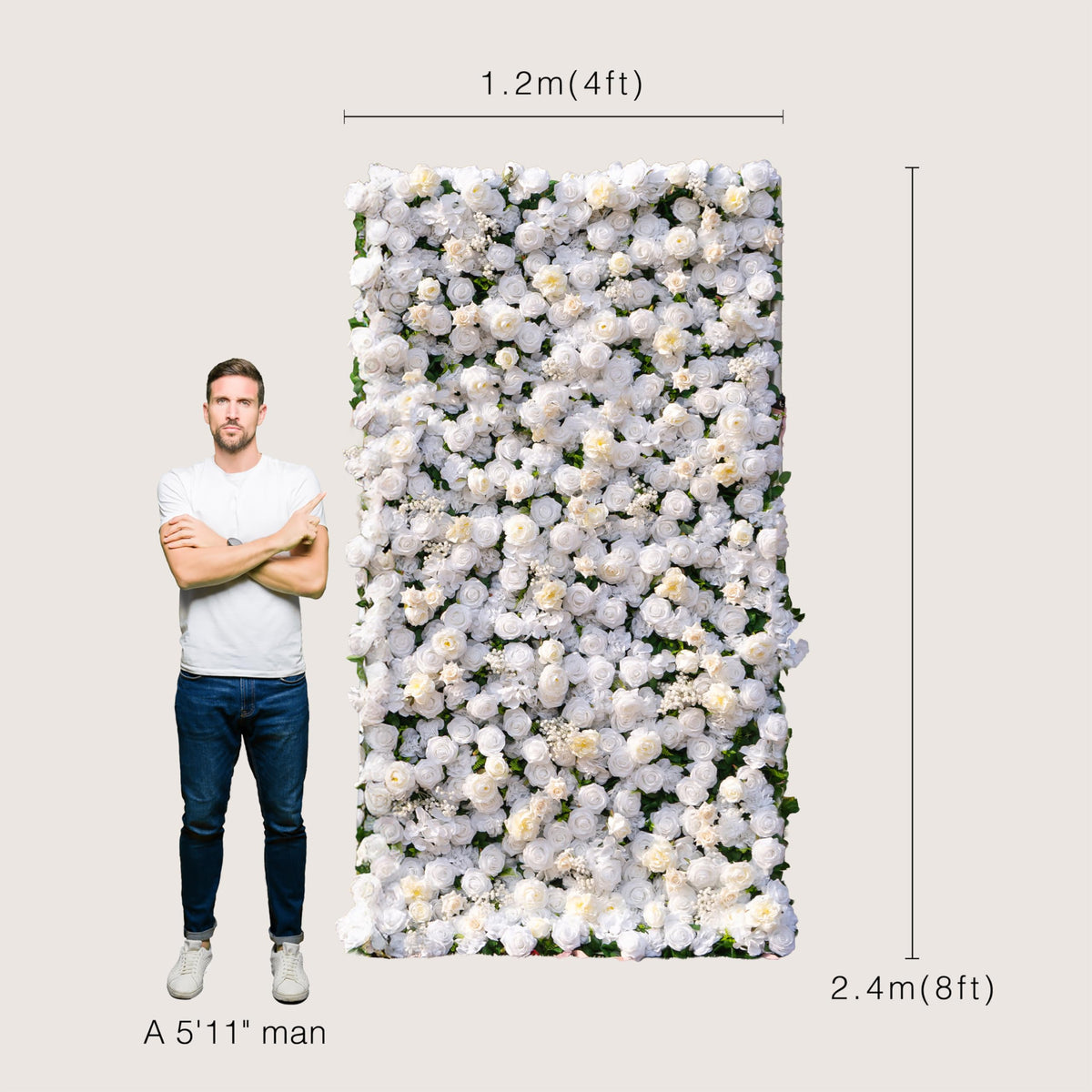COCO FLOWERWALL Artificial Flower Wall Panels, 3D Silk Rose White Floral Backdrop for Wedding, Baby Show, Party and Home Decor, Quick Assembly/Storage, Both Eco ＆ Pet Friendly, 4ft*8ft