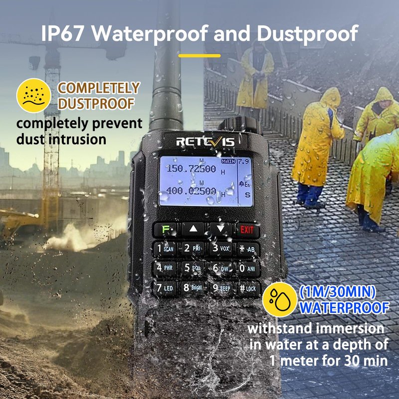 Retevis RT87 2 Way Radio Long Range, IP67 Waterproof 1m/30min,Fully Dustproof, Rugged Two Way radios,Emergency Alarm, 128 Channel, High Power, VOX, Walkie Talkie for Security Outdoor Camping(1 Pack)