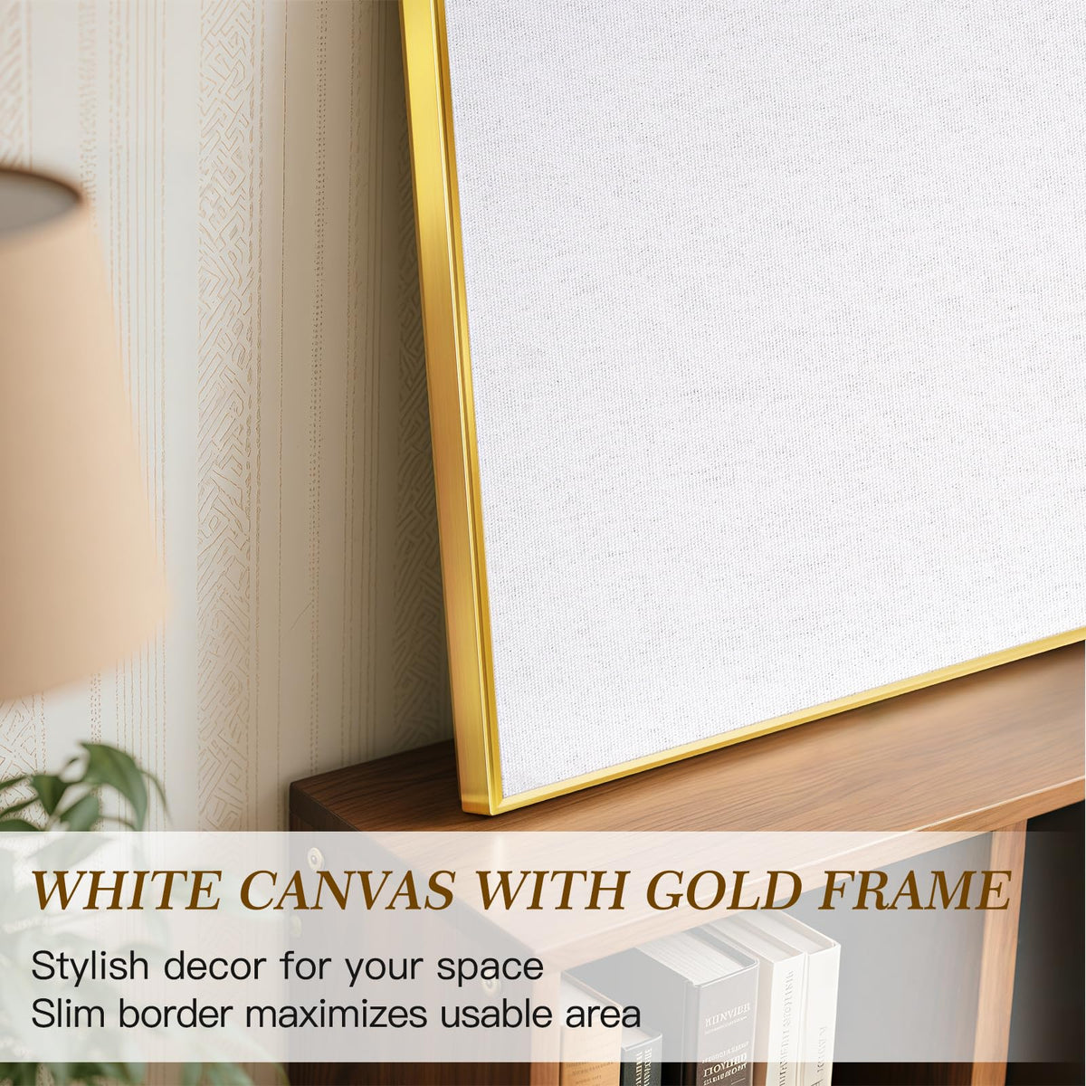 QUEENLINK Linen Bulletin Board 36" x 24", White Fabric Pin Board with Gold Aluminum Frame, Decorative Vision Board for Home Office, Bedroom & Dorm Wall Decor, Includes 10 Push Pins