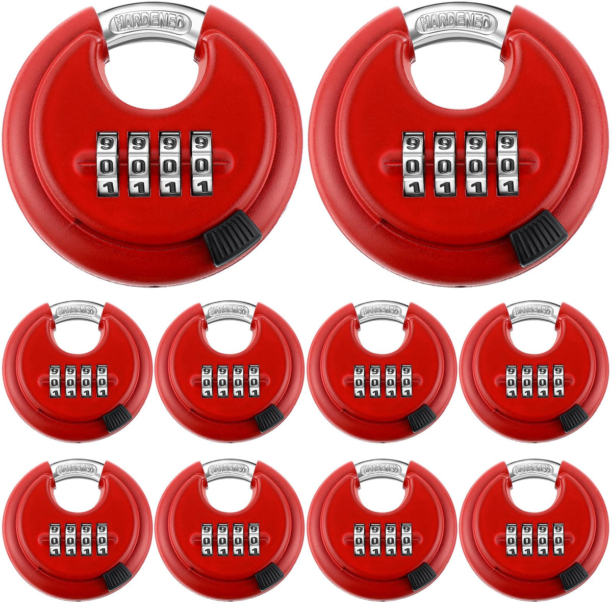 Maitys 10 Pack 4 Digit Combination Locks Stainless Steel Code Disc Lock Combo Padlock with Hardened Steel Shackle for Sheds Locker Storage Unit Gym Fence Gate Outdoor Indoor, Round (Red)