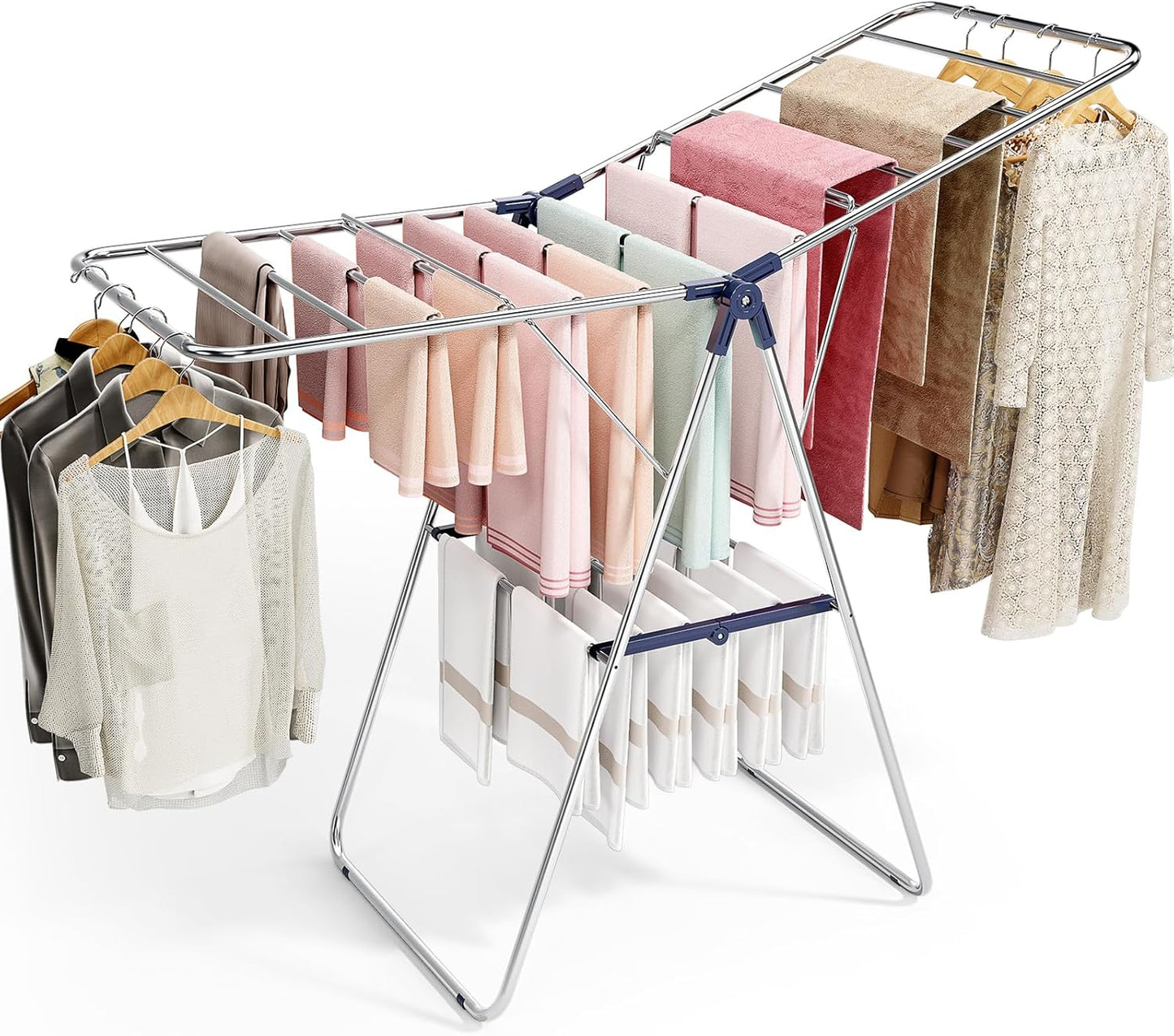 APEXCHASER Stainless Steel Clothes Drying Rack - Height-Adjustable & Foldable | Indoor/Outdoor Use