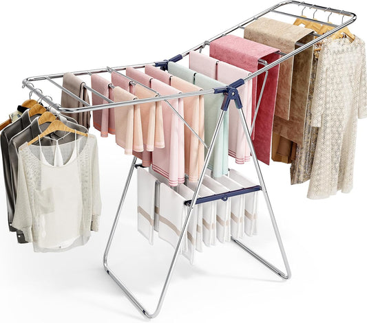 APEXCHASER Stainless Steel Clothes Drying Rack - Height-Adjustable & Foldable | Indoor/Outdoor Use