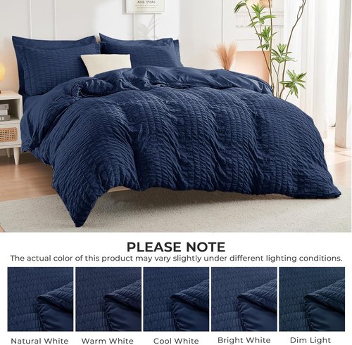 HYMOKEGE Navy Blue California King Comforter Set - 7-Piece Luxury All-Season Bedding Set