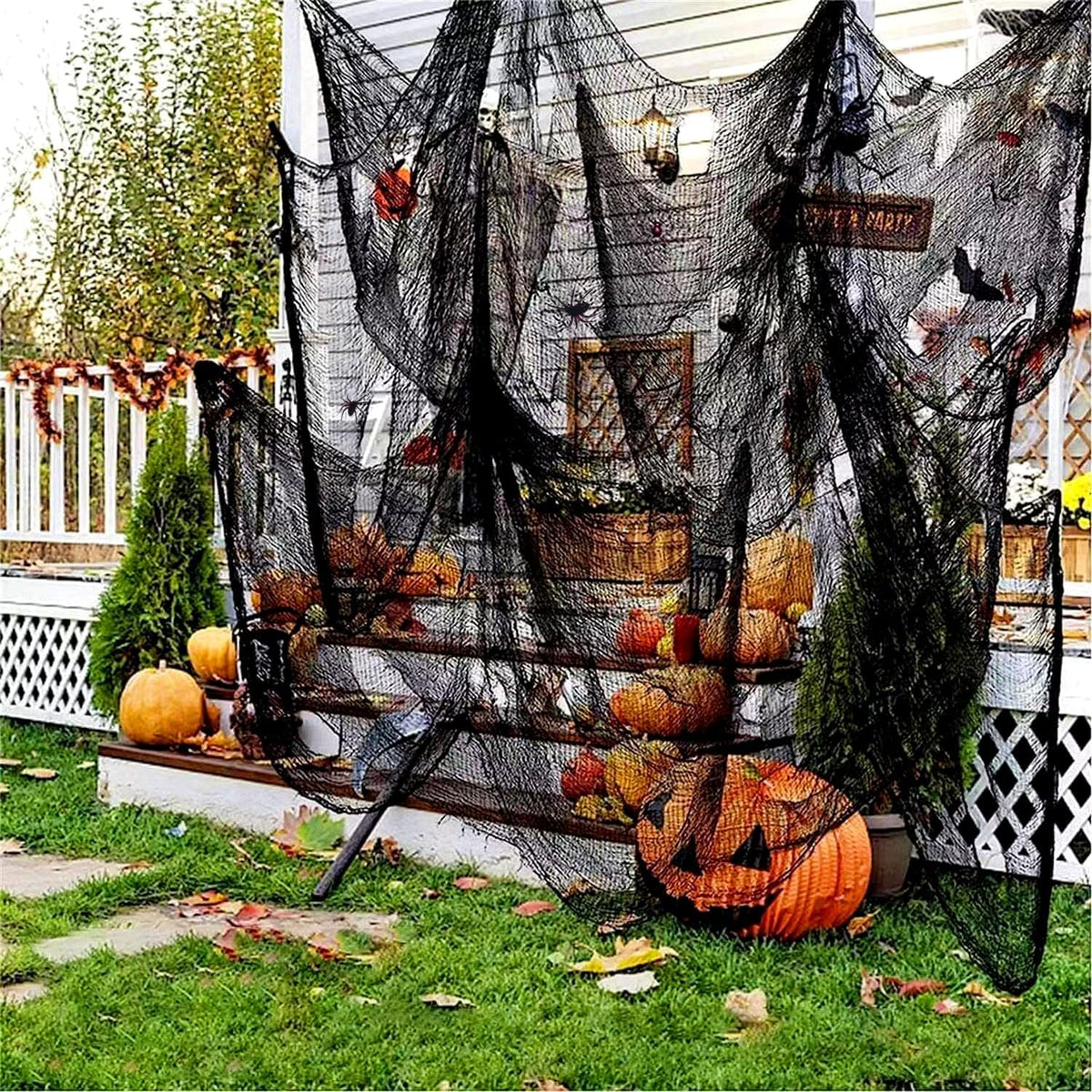 Sunlisky Halloween Creepy Cloth - 8 Pack Black - 76x30 Inch Cotton Gauze Fabric - DIY Spooky Decor for Haunted House,Spider Web,Ghost - Indoor Outdoor Halloween Party Decorations