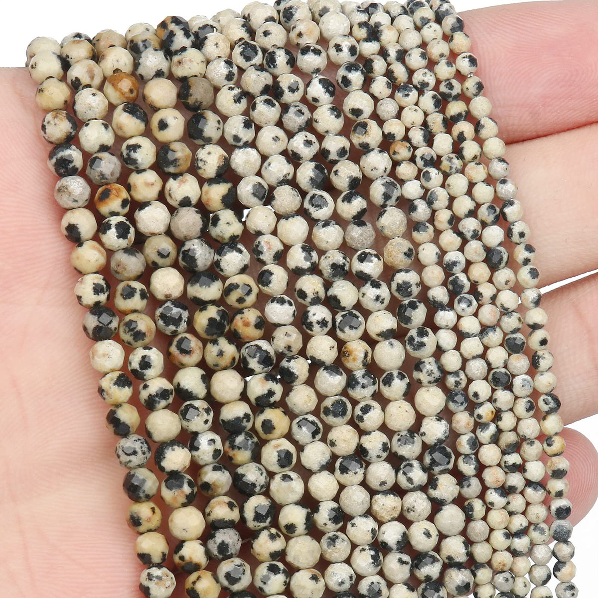 Song Xi 180pcs 2mm Natural Dalmatian Gemstone Beads Faceted Round Loose Stone Beads for Jewelry Making