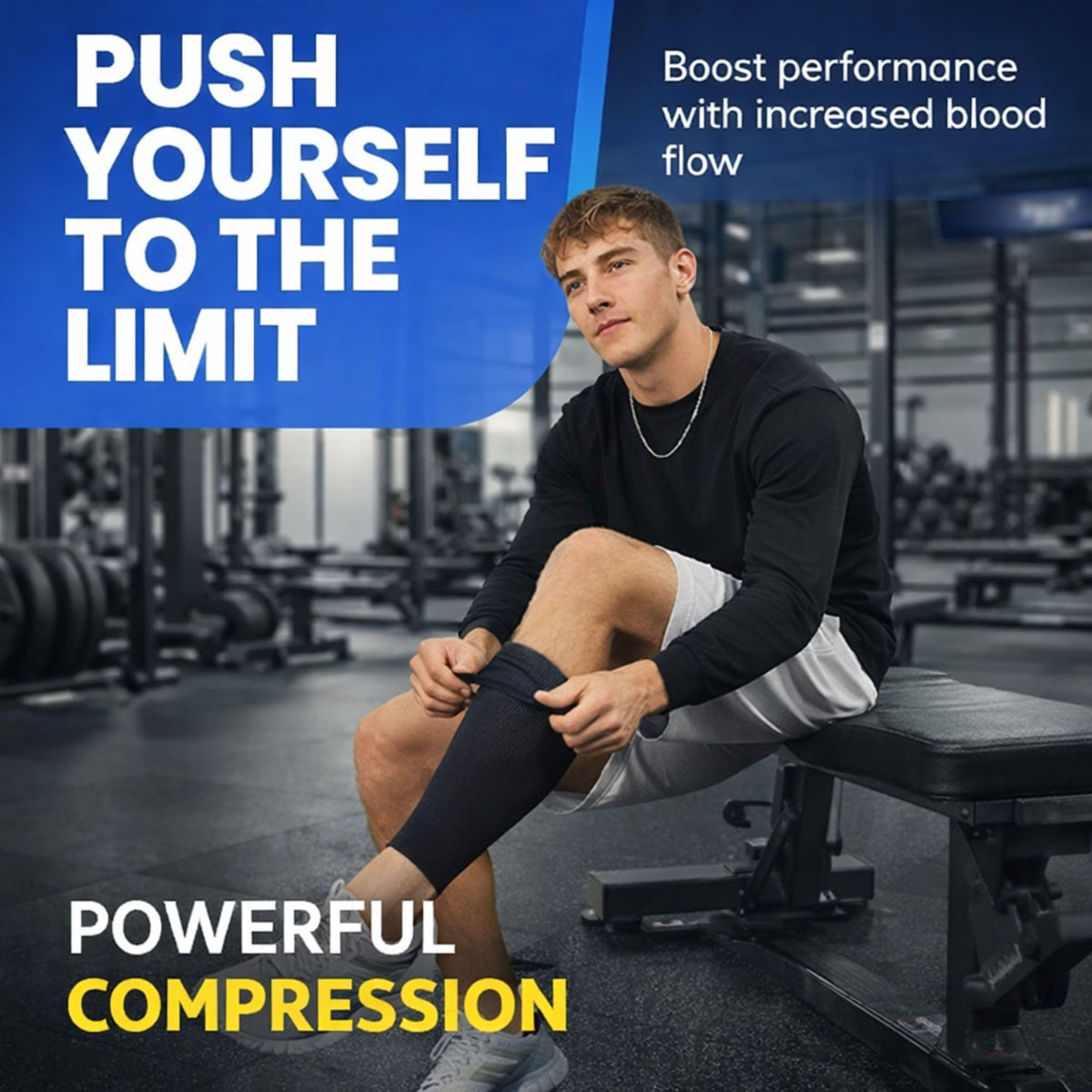 Fittest Pro Leg Compression Sleeve, Calf Support Sleeves Legs Pain Relief for Men and Women, Comfortable and Secure Footless Socks for Fitness, Running, and Shin Splints – Black, Medium (One Pair)