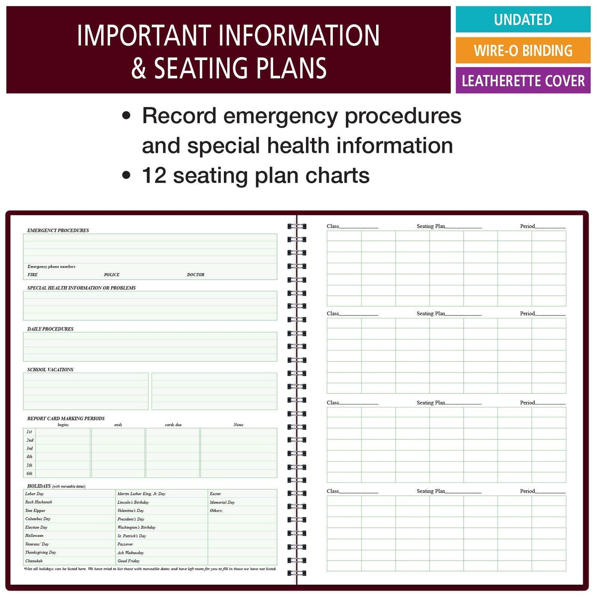 Class Record Book for 9-10 Weeks. 35 Names. Larger Grade Recording Squares. (R1035)