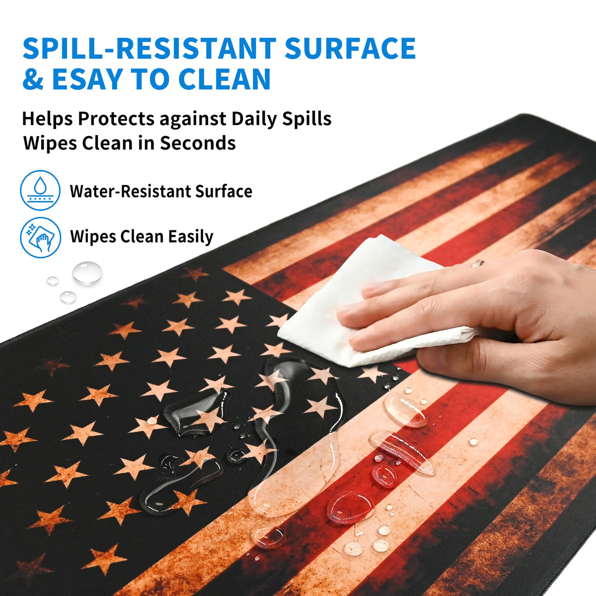 Extended American Flag Desk Mat, XXL Large Gaming Mouse Pad, Vintage Retro Style Stitched Edges Waterproof with Non-Slip Rubber Base for Computer Keyboard Laptop Work Home Office 35.4"x15.7"