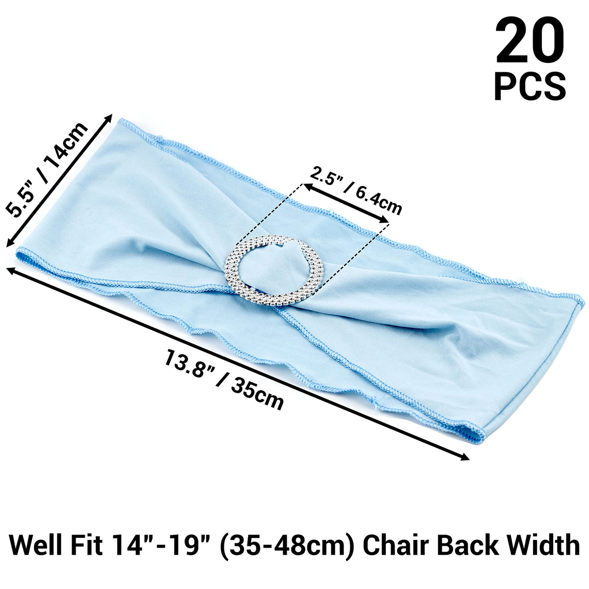 IFAMIO 20 Pcs Light Blue Chair Sashes with Buckles Bridal Stretch Spandex Chair Bands Elastic Bows Ties with Buckle for Wedding Party Birthday Graduation Banquet Event Decoration (Sky Blue)