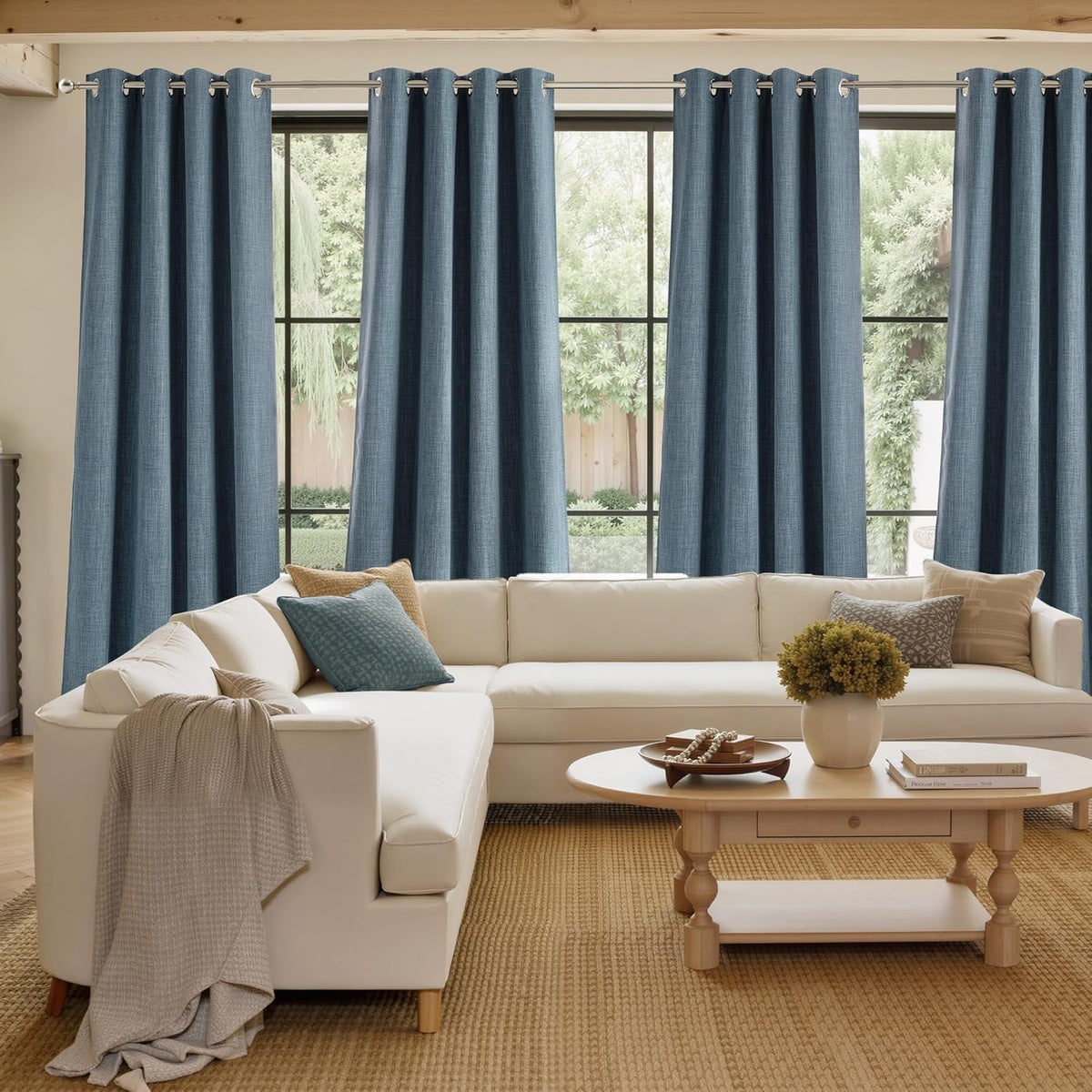NICETOWN Faux Linen Blackout Curtains - Mist Blue Privacy Panels for Living Room & Bedroom | 63 Inches Long, 2 Panels