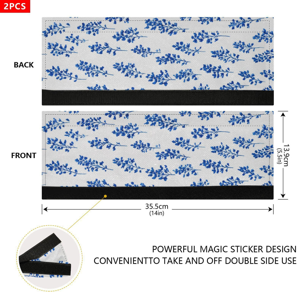 QwThum Small Bluebonnet Flower Refrigerator Handle Covers Set of 2 Door Handle Covers for Fridge Oven Microwave Appliance Washable Decor Non-Slip Dishwasher Door Cloth Protector 14x5.5in