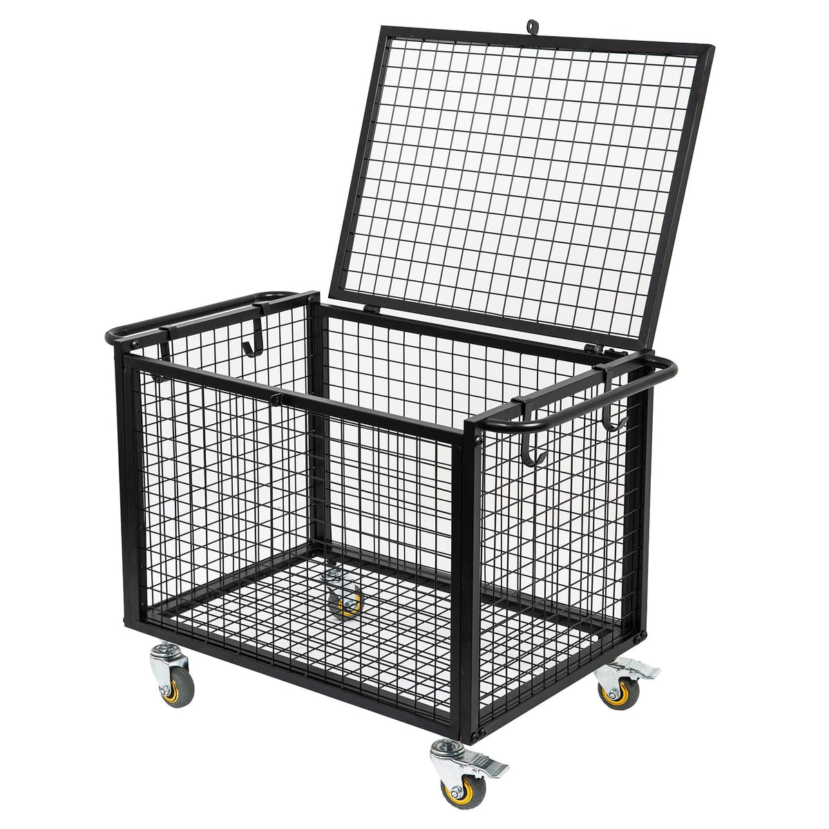 ExoLiry Metal Basketball Rolling Cart Sports Equipment Storage Wheel Basket Matte Black Athletic Lockable Cage with Raised Handle Gym Home Garage School Court Field Football Soccer Ball Volleyball Bat