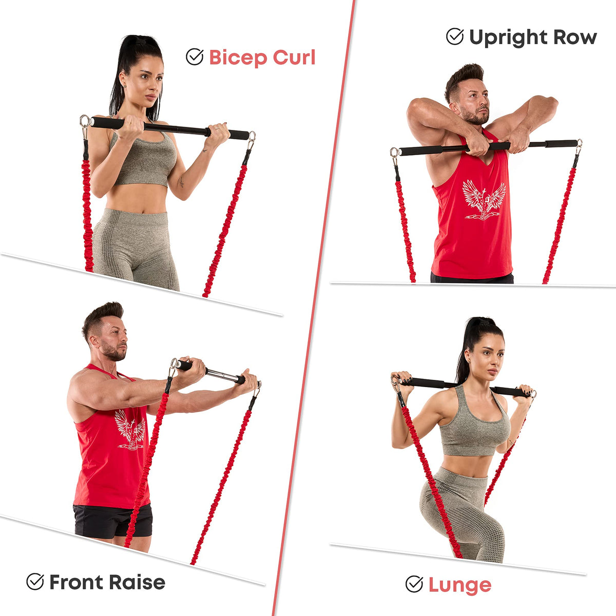 Resistance Band Bar for Fitness – Workout Bar for Exercise, Squat, Biceps, Triceps, Shoulders, Back – Adjustable 3 Parts Bar for Resistance Bands – Durable Portable Steel Pilates Resistance Bar