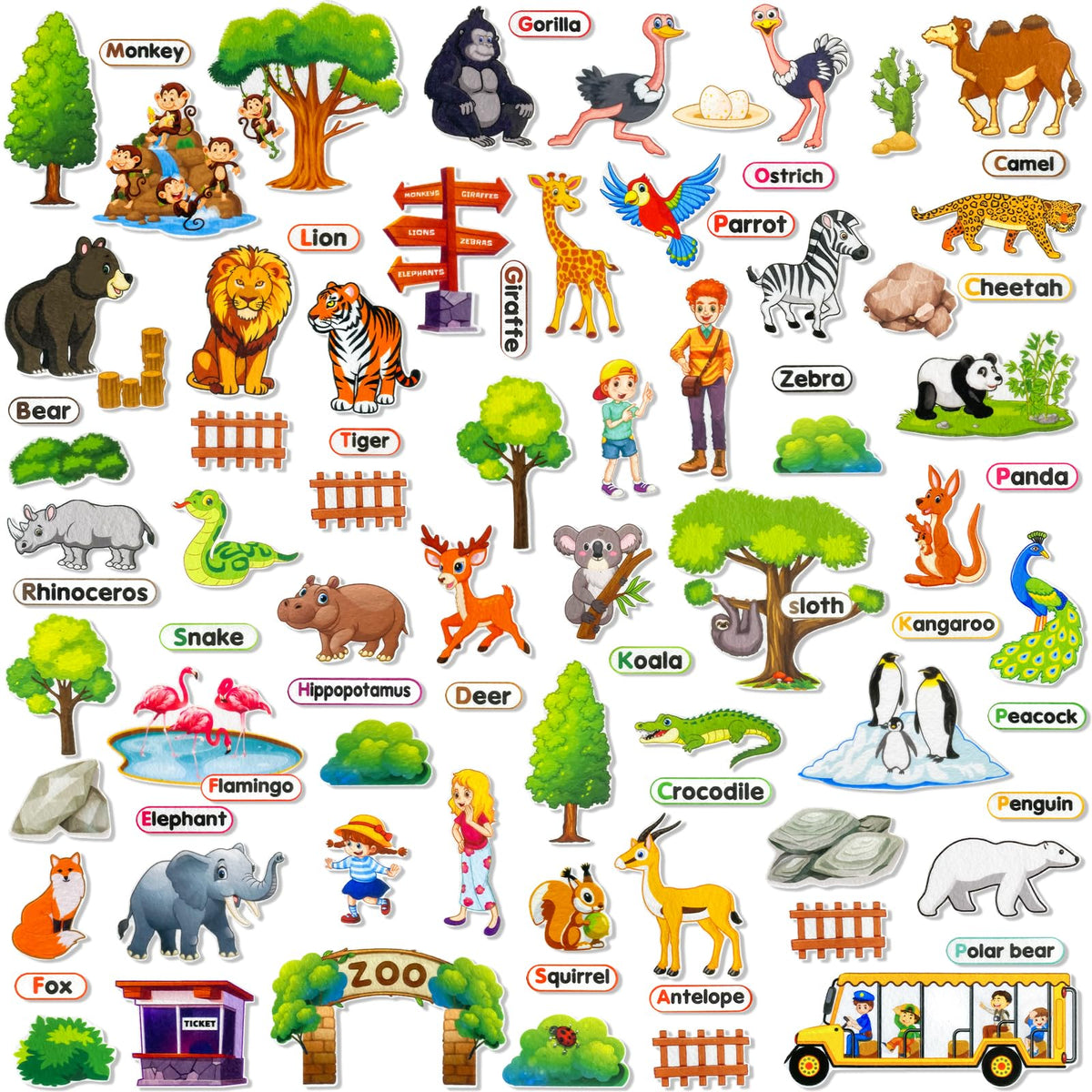PENGFULL Felt Flannel Board Story Pieces for Toddlers Preschool，Kids Interactive Storytelling Teaching Play Kits for Flannel Board or Felt Board，with Words Felt Pieces（Zoo