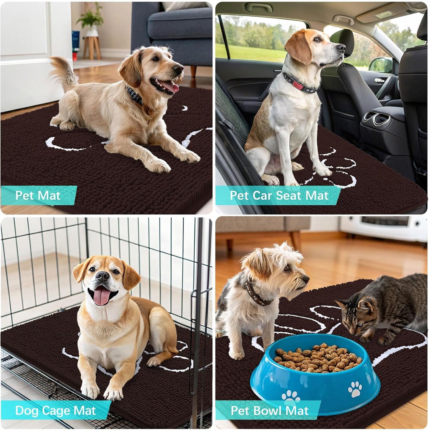 OLANLY Dog Door Mat - Absorbent Non-Slip Mud Mat for Paws | 47x24 Inch, Quick-Dry Chenille, Brown