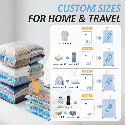 Cozy Essential Vacuum Storage Bags - Space Saver with Rechargeable USB Pump | 12 Combo for Clothes, Blankets & Bedding