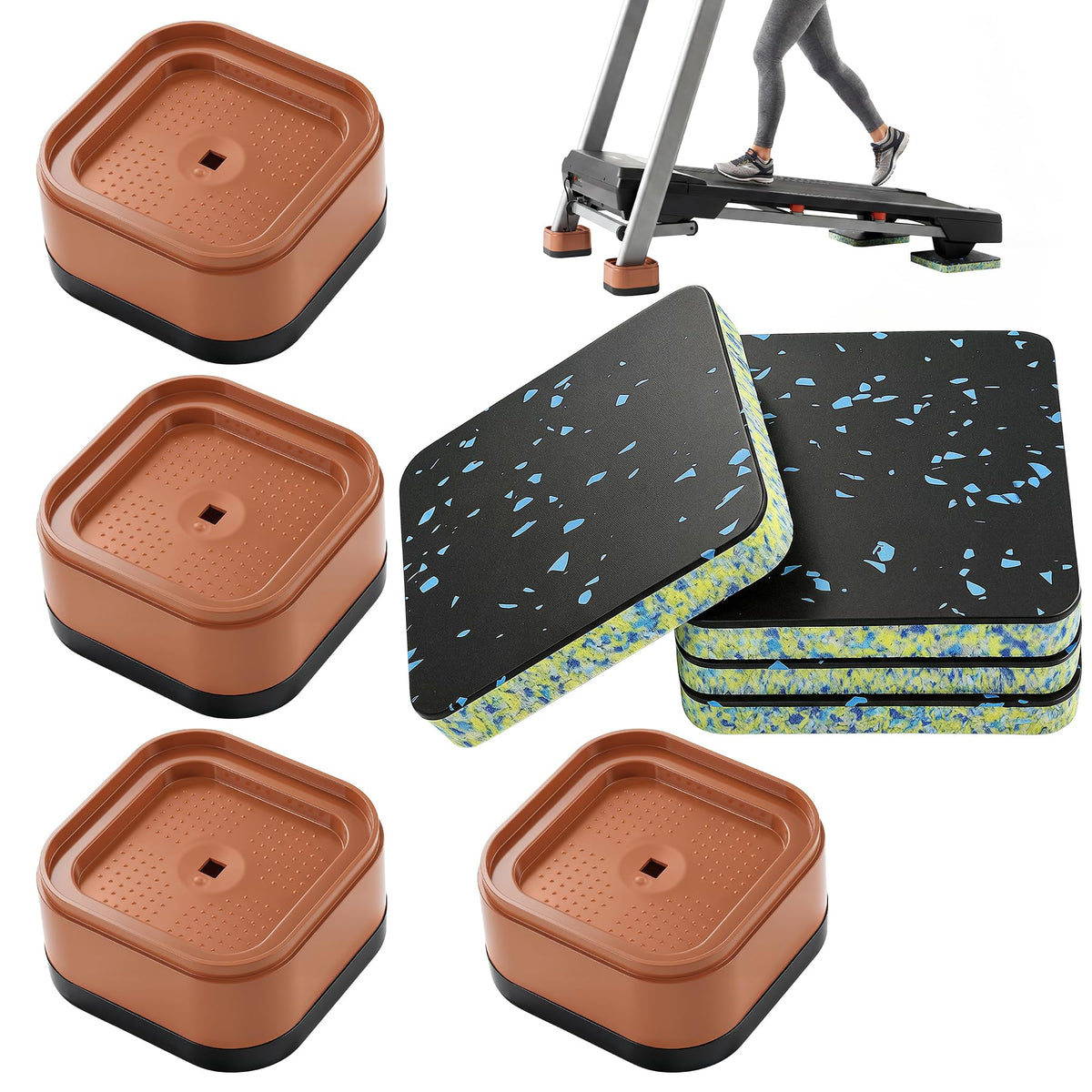 ACOCO Treadmill Incline Riser Blocks and Walking Pad Mat 8 Pcs, Stackable Vibration Pads for Hardwood Floors, Anti-Slip Equipment Base for Home Gym, High Density