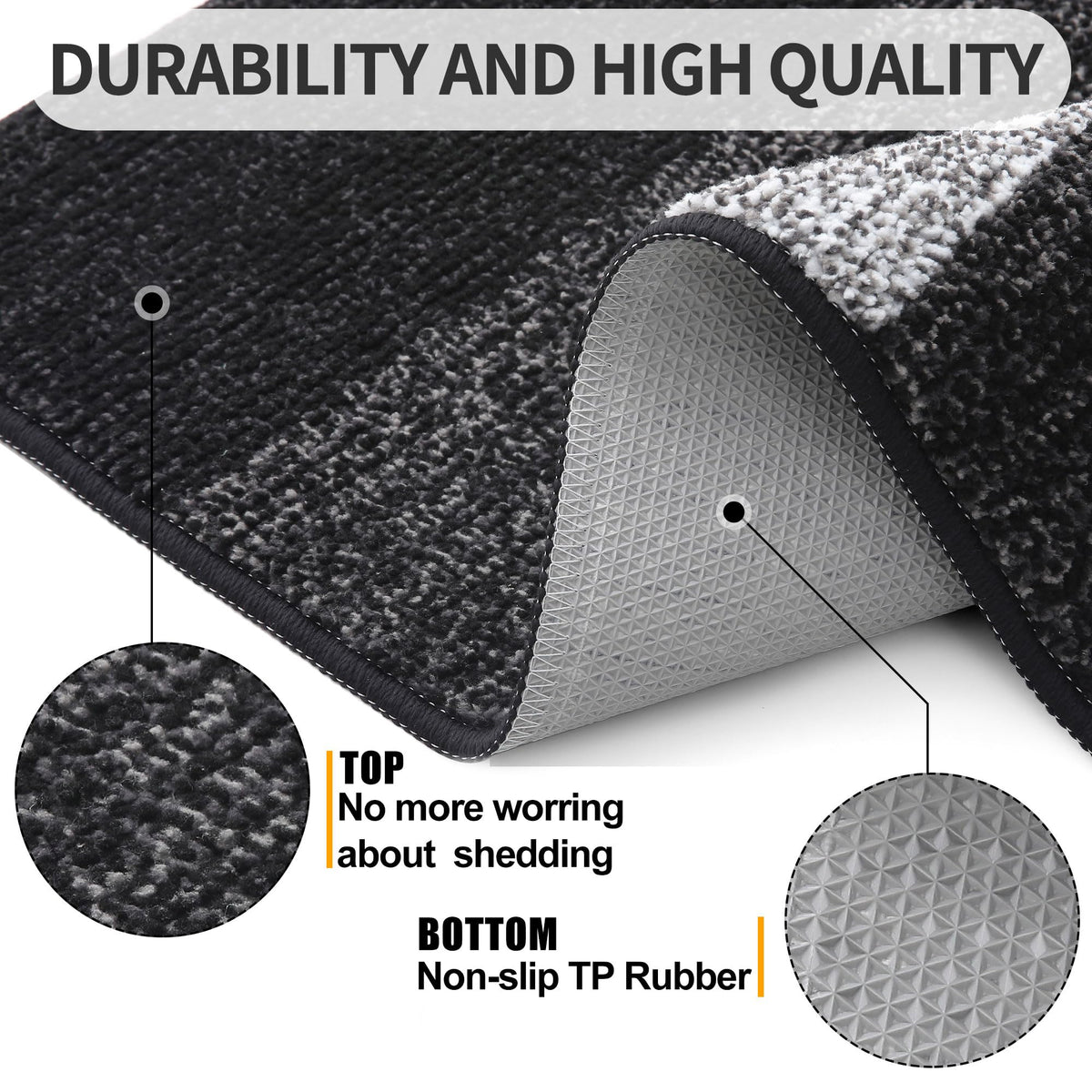 Kitinjoy Indoor Outdoor Door Mat, 36x24 Non-Slip Absorbent Dirt Trapper, Low-Profile Washable Inside Entrance Front Floor Mat, Sturdy Soft Entry Doormats for Entryway, Black
