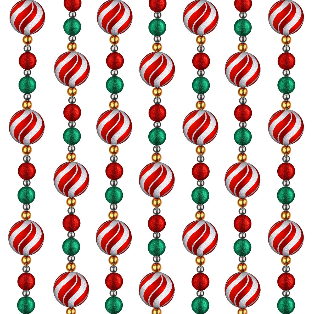 Jetec 16 ft Christmas Ball Garland Ornament Red White Green Stripe Candy Beaded Ball Ornament Hanging for Christmas Tree Retro Party Decorations
