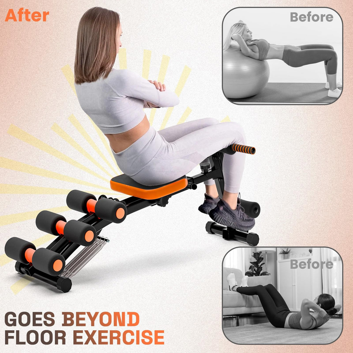 Multi-Function Ab Workout Bench with Resistance Bands and Preacher Curl Pad, Adjustable Ab Crunch Machine, Foldable Sit-Up Bench for Home Gym Strength Training and Leg Extension Black