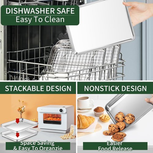 CEKEE Stainless Steel Baking Sheet Set - Heavy Duty Cookie Pans with Cooling Racks | 9 x 7 Inch, Dishwasher Safe