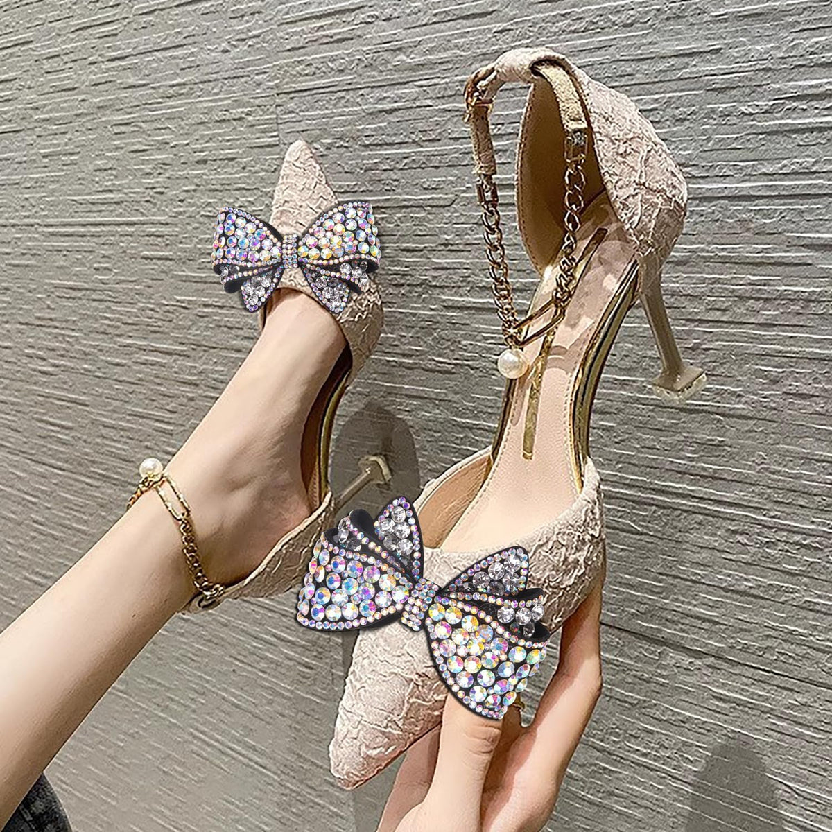 KOOBOOK Rhinestone Bow Shoe Clips - Sparkly Fashion Accessories for Brighter Shoes | 2 Pcs