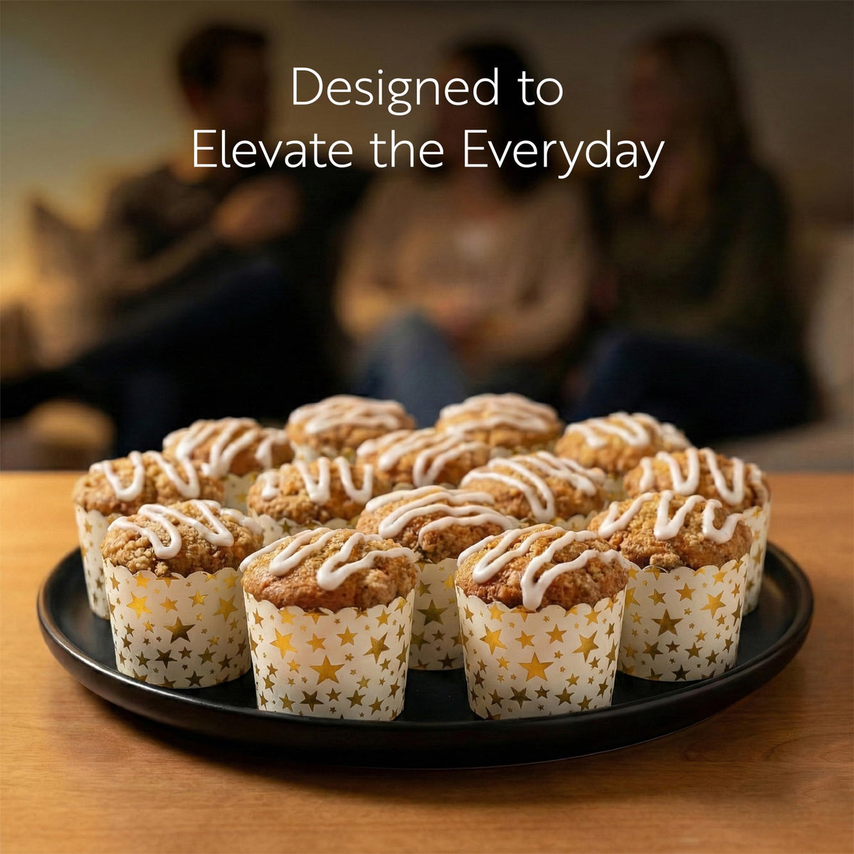 Restaurantware Panificio 4.5 Ounce Baking Cups 50 Disposable Paper Baking Cups - Greaseproof Oven-Ready White Paper Muffin Liners Microwavable Gold Star Print