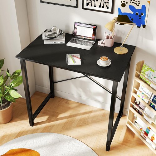 DUMOS 32-Inch Modern Office Computer Desk - Stylish Writing & Study Table in Black Wood