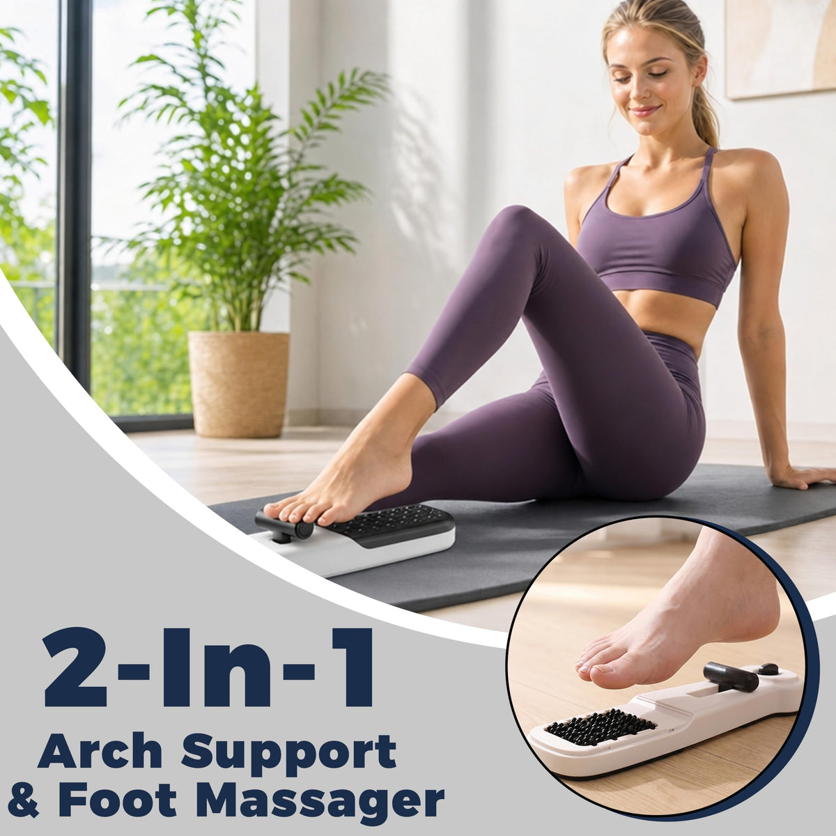 Foot Arch Trainer - Plantar Fasciitis Relief, Adjustable Resistance Flat Feet Corrector & Ballet Foot Stretcher, 2‑in‑1 Massage Roller, Non‑Slip Physical Therapy Equipment for Heel Pain