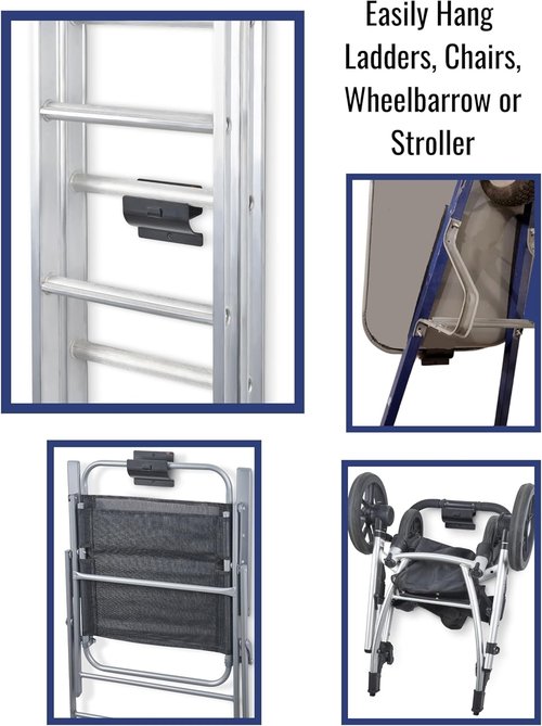 Heavy Duty Ladder Hook by [Brand Name] - Black Wall Mount Brackets for Garage Storage | Organize Tools & Folding Chairs