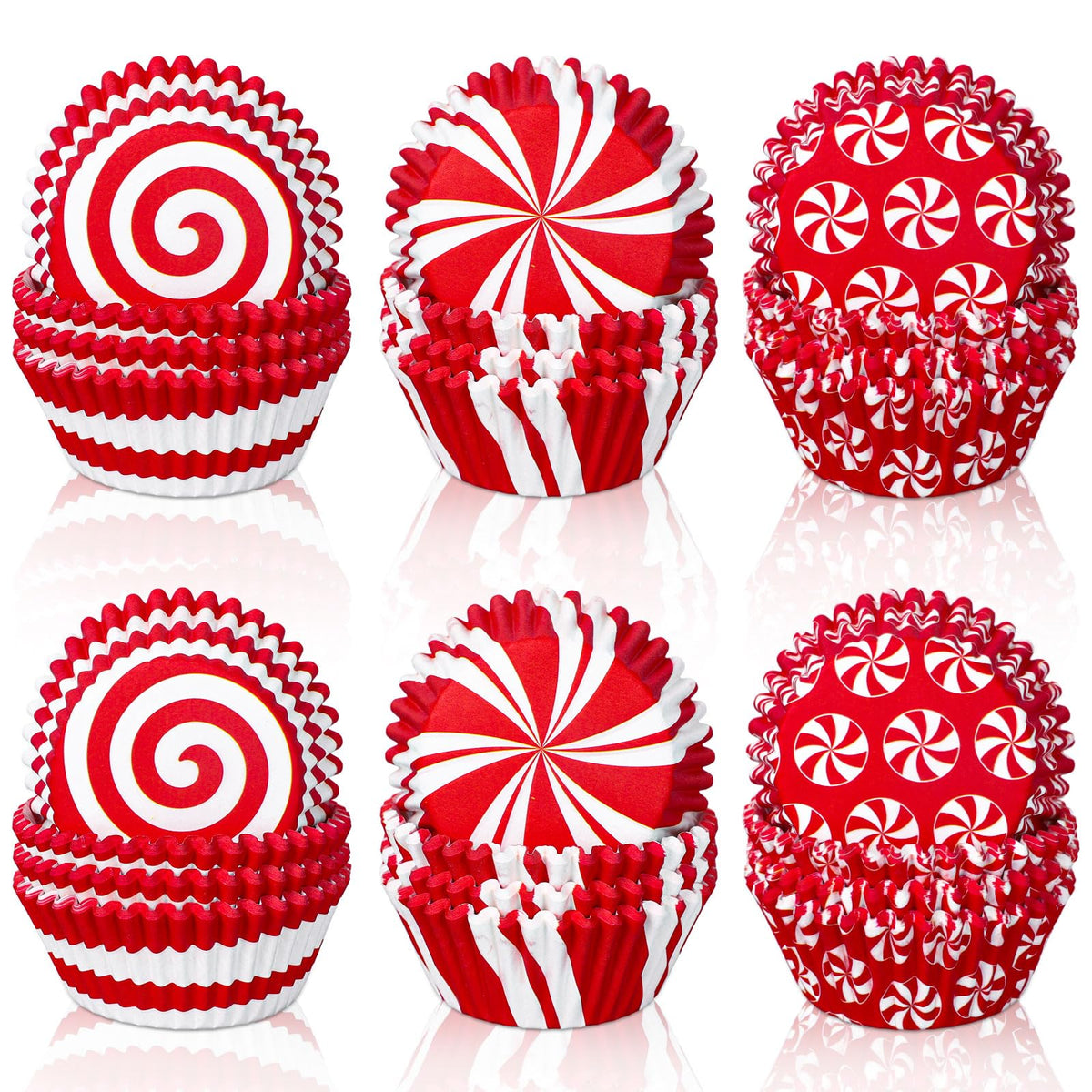 Whaline 600Pcs Christmas Candy Cupcake Liners Peppermint Baking Cups Holders Candy Cane Cupcake Wrappers Red White Candy Muffin Liners for Xmas Holiday Birthday Party Candy Make Baking Supplies
