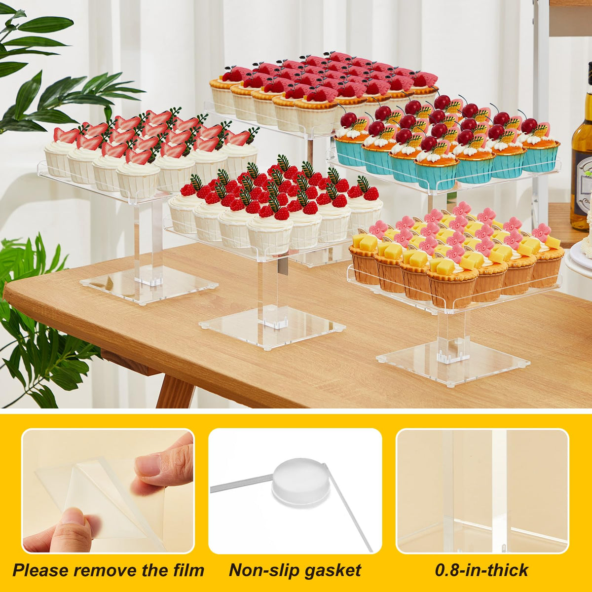 Ripeng 5 Tiered Dessert Table Display Set Buffet Riser Clear Acrylic Dessert Cupcake Stand Riser Bulk 5 Size Party Stand Food Treat Cookie Platter Pastry Serving Tray(8, 8.5, 9, 9.5, 10 Inch)