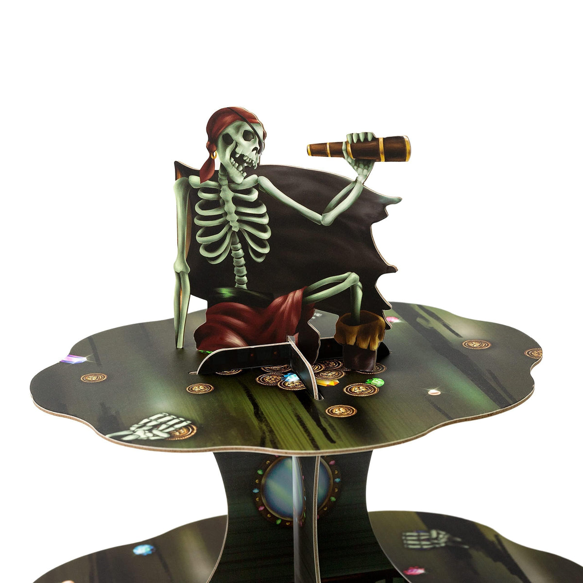 Cheerland Skull Pirate Cupcake Stand for Halloween Theme Party Decorations Cup Cake Holder Tier Stand Dessert Display Cake Serving Tray for Pirate Skeleton Spooky Birthday Cosplay Party Supplies