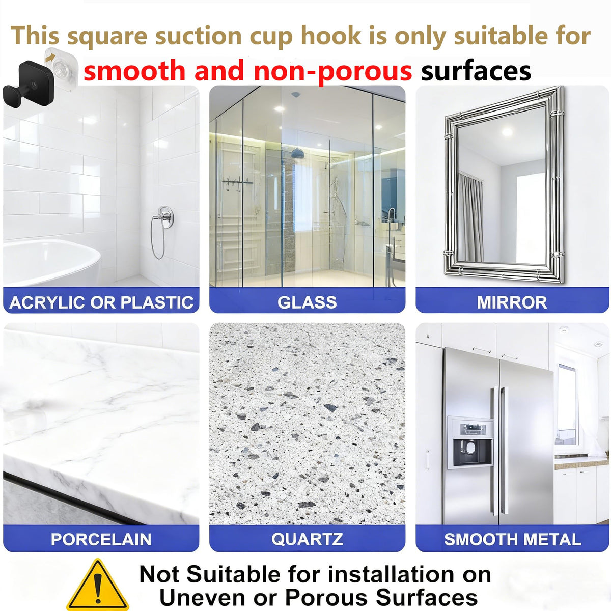 Fliverly Suction Cup Hooks for Shower,Heavy Duty No-Drill Removable & Reusable Hooks,Strong Hold Metal Towel Robe Loofah Hanger for Bathroom Kitchen Glass Mirror Tile Smooth Surfaces (Black,4 Packs)