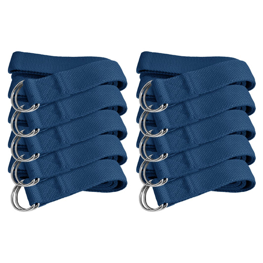 Sunshine Yoga 10-Pack Yoga Strap, 6-Foot Yoga Straps With Anti-Slip D-Ring Buckle, Adjustable Leg Stretching Strap for Muscle and Hamstring Stretch, Exercise Strap for Schools and Studios, Blue