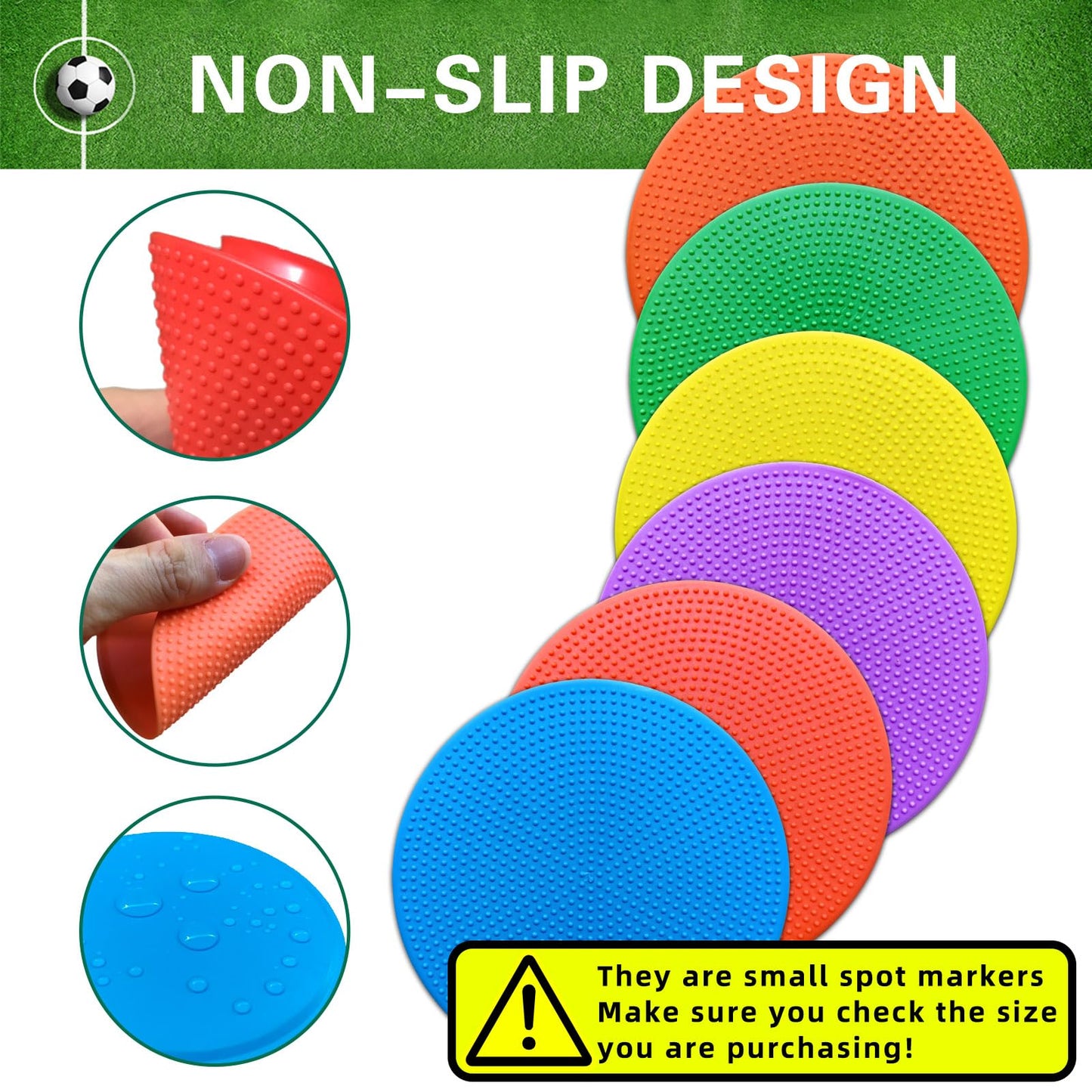PIKZH Poly Spot Markers 4 inch 12 Pcs Non-Slip Rubber Agility Training Markers Floor Dots Flat Field Cones for Football, Soccer Ball, School Exercise Drills, Gym Dance Practice TPE