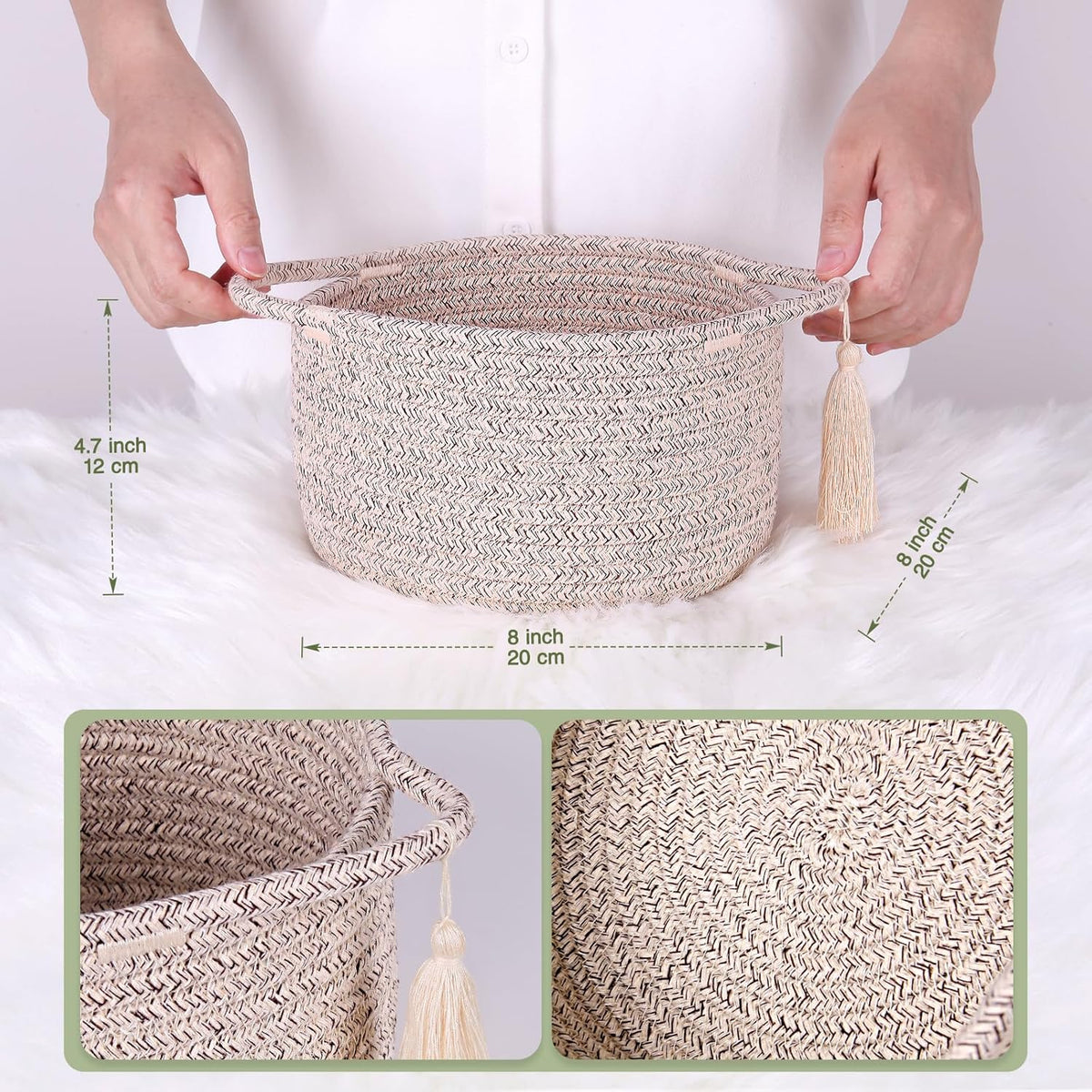 SweetMemo Mini Woven Rope Organizer Baskets - Decorative Gift Basket for Baby Showers & Makeup - Warm Brown
