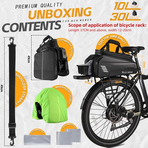 CHIMONA Ebike Battery Bag - Hard Shell E Bike Rack Bag, 30L Electric Bicycle Rear Rack Bag, Multifunction Large Pannier for Bicycle, Electric Bike Rear Seat Bag Bike Trunk Bag (BLACK1)