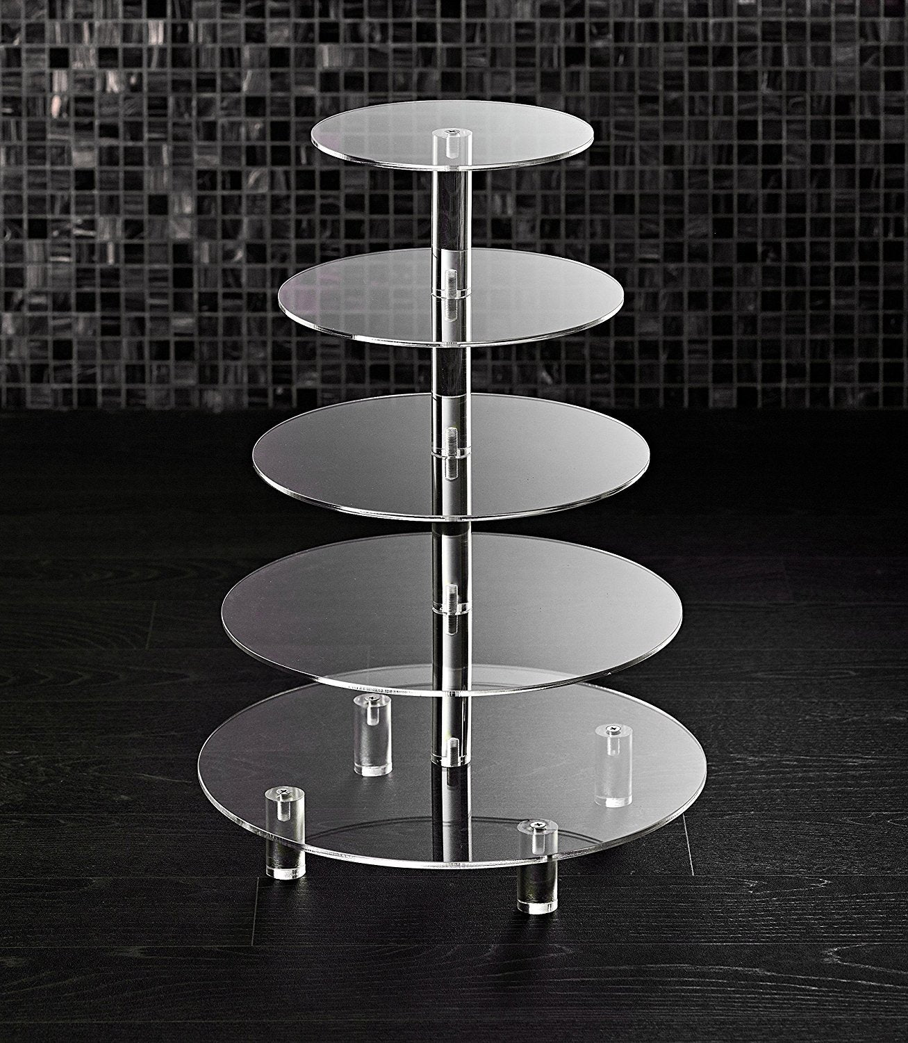 5 Tier Acrylic Cupcake Stand, Extra Thick 5mm Base, Large Cupcake Tower, Multi Tiered Cake Stand Round Clear Holder for Dessert Table Display, Weddings, Birthday Party, Graduation, Pastry, Donut Tree