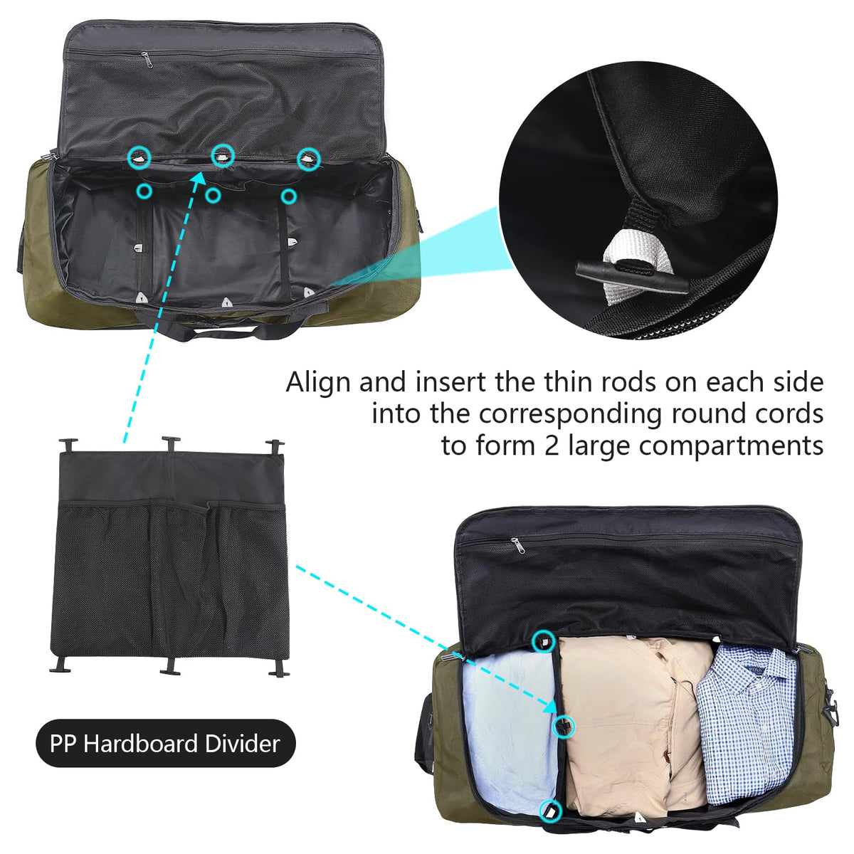 Vrtisa 110L Expandable to 140L 32” Foldable Oxford Soft-Sided Rolling Duffle Bag with 2 Heavy-Duty Wheels,2 Large Compartments,Adjustable Shoulder Strap and Attached Organizer Pouch,Green