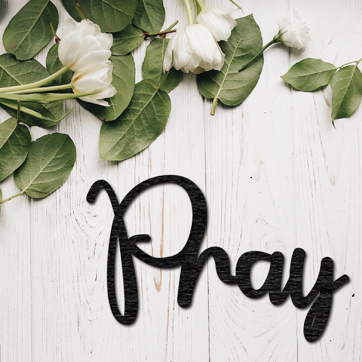CREATCABIN Pray Wooden Sign Word Wood Cutout Decorative Unfinished Letter Ornaments Laser Cut Wall Art Sculpture for Wreath Home Apartment Farmhouse Porch Party Decoration Painting Crafts 11.8x7.5in